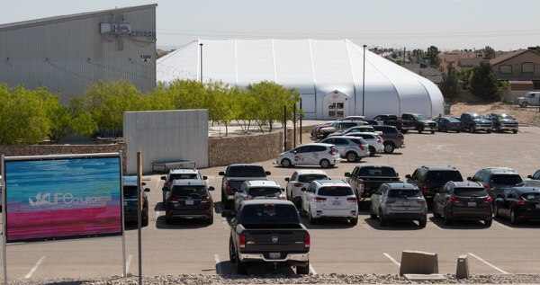 church parking lot viewed from far
