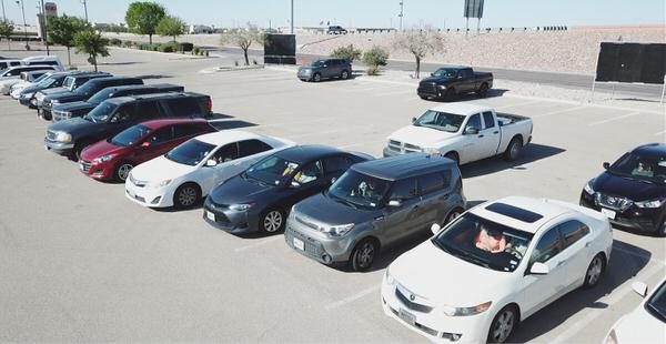 a view of parked cars from the top
